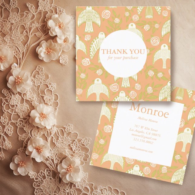 Carte De Visite Carré Falcons & Rose Chic Elegant Ordre Merci (Custom order thank you card with birds and botanicals design)