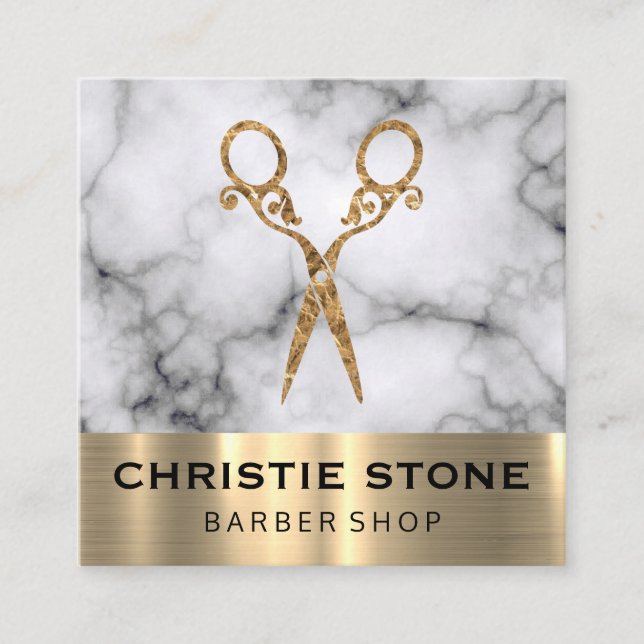 Carte De Visite Carré Fancy Salon Shears Marble Gold Trier (Devant)