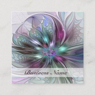 Carte De Visite Carré Fantaisie Abstraite Moderne Fleur Fractale Colorée