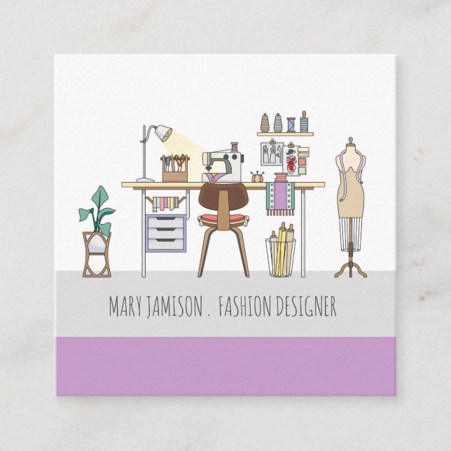 Carte De Visite Carré Fashion Design Studio Et Outils (Devant)