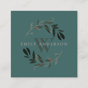 CARTE DE VISITE CARRÉ FAUNE ROSE VERTE SOMBRE INITIALE PROFESSIONNELLE D