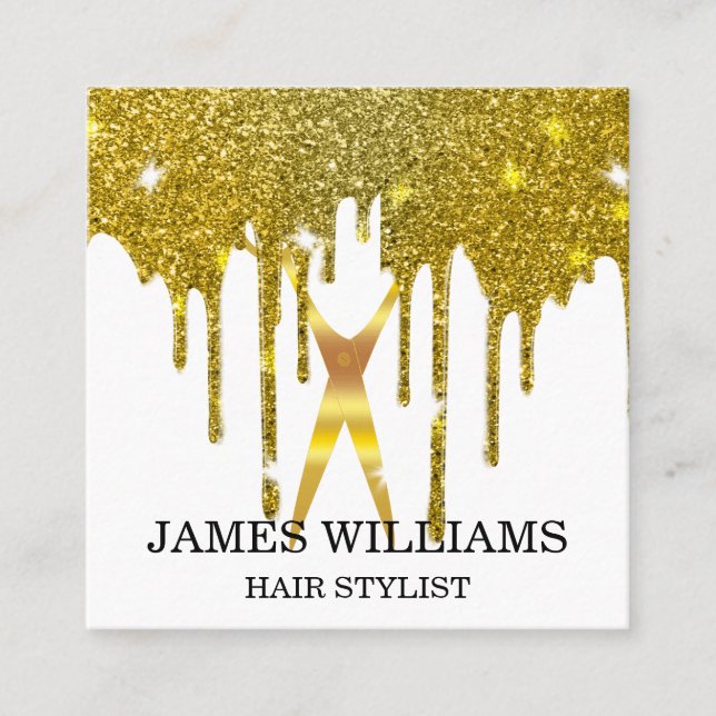 Carte De Visite Carré Faux Gold Ciseaux Hair Styliste Drivers (Devant)