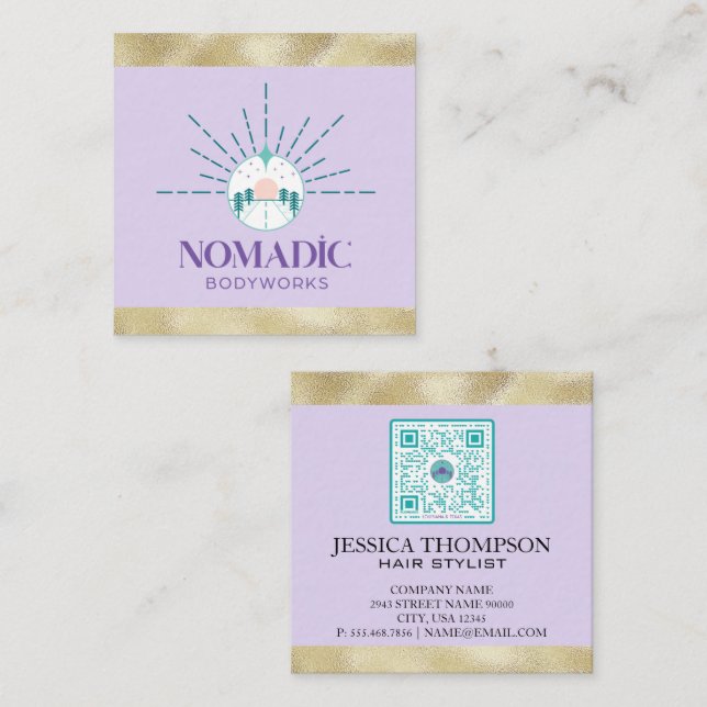 Carte De Visite Carré Faux Gold Foil Trim | Code Qr (Devant / Derrière)