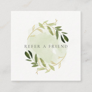 CARTE DE VISITE CARRÉ FAUX GOLD GREEN FOLIAGE WATERCOLOR REFRIR UN AMI