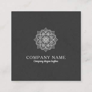 Carte De Visite Carré Faux gris foncé lin & Mandala blanc
