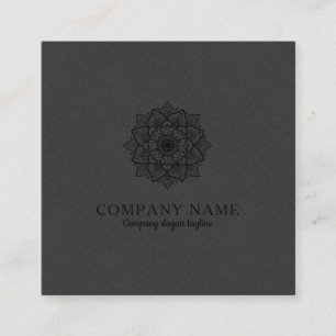 Carte De Visite Carré Faux gris foncé Lin & Mandala noir