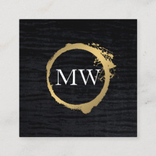 Carte De Visite Carré Faux Metallic Gold Velvet Noir avec Monogramme
