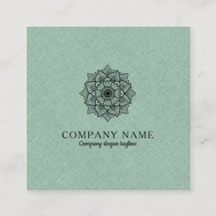 Carte De Visite Carré Faux vert Sage Lin & Mandala noir