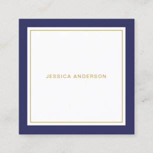 Carte De Visite Carré Feminine Élégante Marine Bleue Et Or