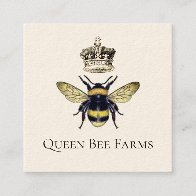 Carte De Visite Carré Ferme d'apiculteur de l'abeille Queen Bee Crown Ho (Devant)