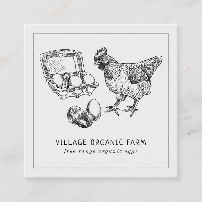 Carte De Visite Carré Ferme d'oeufs Gris bio sans gamme (Devant)