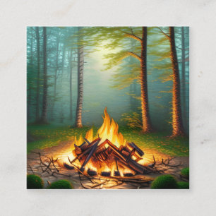 Carte De Visite Carré Feu de camp et forêt