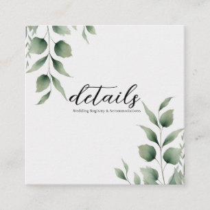 Carte De Visite Carré Feuillage minimal de verdure détails de mariage mo
