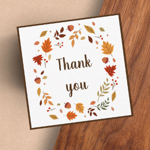 Carte De Visite Carré Feuilles Automatiques & Acorns Merci Automne Brown