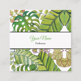 Carte De Visite Carré Feuilles Tropicaux En Aquarelle