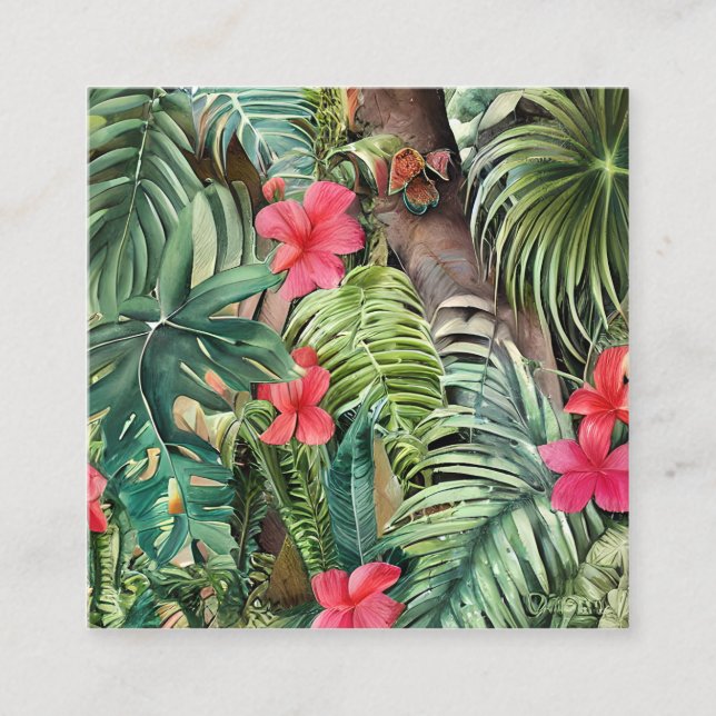 Carte De Visite Carré Feuilles tropicaux et fleurs sont réputés pour leu (Devant)