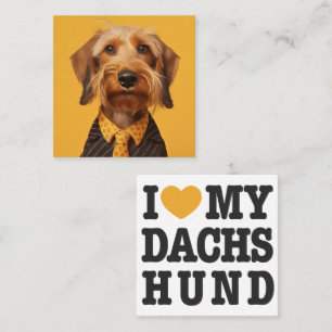 Carte De Visite Carré Fil Haired Dachshung Sur Jaune