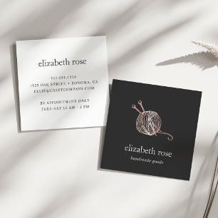 Carte De Visite Carré Fil rose or   Tricot Crochet Artisanat artisanal