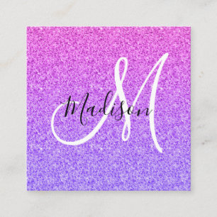 Carte De Visite Carré Fille et paillettes lilas ombre monogramme