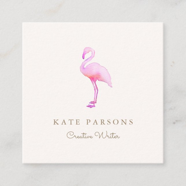 Carte De Visite Carré Flamant rose d'aquarelle rose simple (Devant)