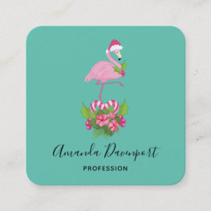 Carte De Visite Carré Flamant rose rose à Noël Whimsical à Santa Hat