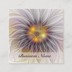 Carte De Visite Carré Fleur colorée lumineuse, fractale moderne abstrait