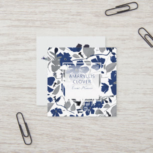 Carte De Visite Carré Fleur de la vigne gris bleu fleuri
