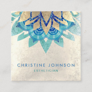 Carte De Visite Carré fleur de lotus bleu turquoise