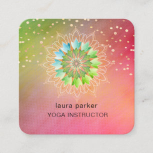 Carte De Visite Carré Fleur de Lotus Verte Élégante Yoga Méditation Arc-