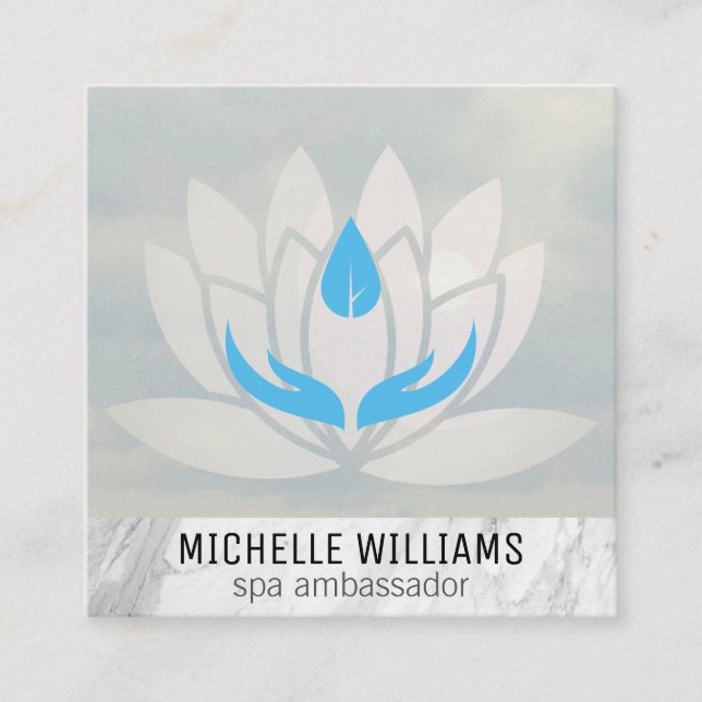 Carte De Visite Carré Fleur Lotus | Spa de jour | Thérapeute de massage (Devant)