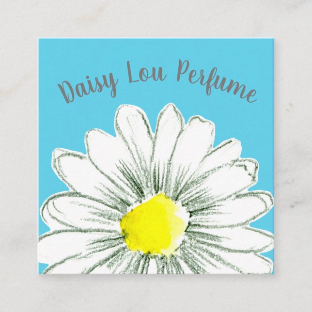 Carte De Visite Carré Fleur marguerite jaune bleu (Devant)