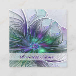 Carte De Visite Carré Fleur vert violet Art Abstrait moderne Fractal