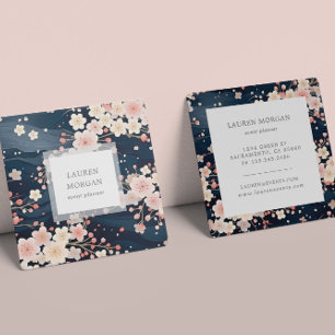 Carte De Visite Carré Fleuron bleu marine Sakura
