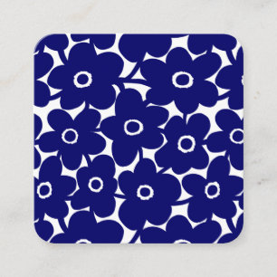 Carte De Visite Carré Fleurs audacieuses - bleu-foncé et blanches