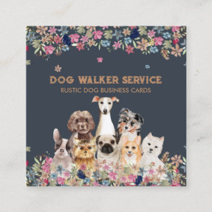 Carte De Visite Carré Fleurs Chiens Service Floral Rustique pour Animaux