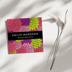 Carte De Visite Carré Fleurs Dahlia Colorées, Fleuriste, Boutique De Fle