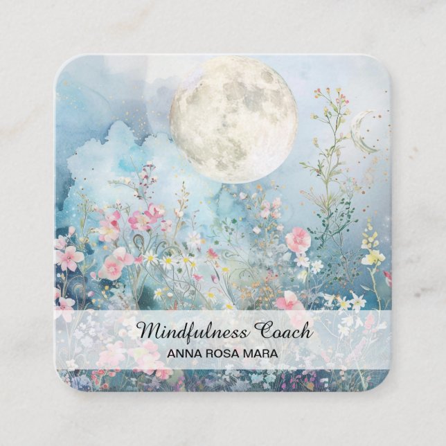 Carte De Visite Carré *~* Fleurs de lune de fleurs complètes QR AP70 (Devant)