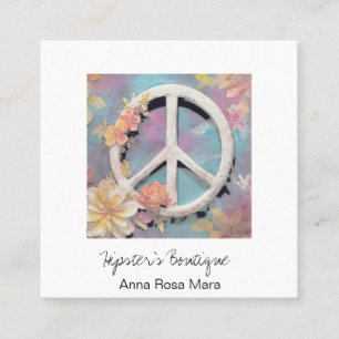 Carte De Visite Carré *~* Fleurs des signes blancs de paix Grunge Boho Q