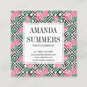 Carte De Visite Carré Fleurs élégantes Style géométrique