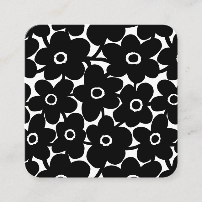 Carte De Visite Carré Fleurs Gras - Noir et Blanc (Devant)