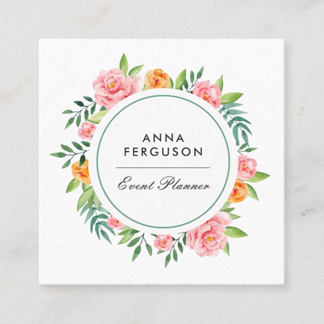 Carte De Visite Carré Fleurs joyeuses | (Devant)