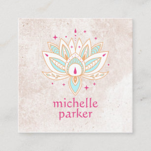 Carte De Visite Carré FLEURS LOTUS AVEC ÉTOILES BOHO Yoga Holistic Coach