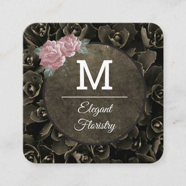Carte De Visite Carré Fleurs Monogrammes | fleuriste (Devant)