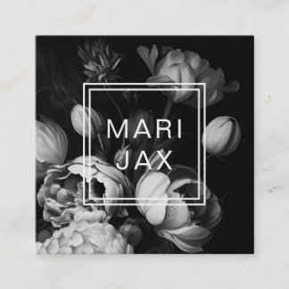 Carte De Visite Carré Fleurs peintes Abstraites modernes en noir et blan