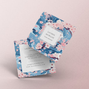 Carte De Visite Carré Fleurs Sakura Bleues Et Roses