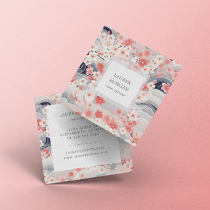 Carte De Visite Carré Fleurs Sakura Roses Et Bleues Duveteuses