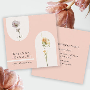 Carte De Visite Carré Fleurs sauvages Boho modernes simples sur Rose dou