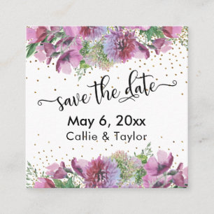 Carte De Visite Carré Fleurs sauvages Confetti Enregistrer la date Détai