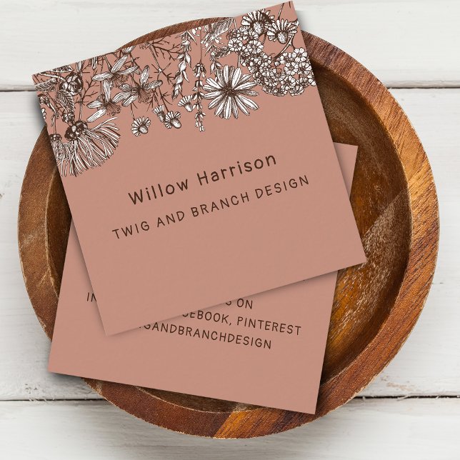Carte De Visite Carré Fleurs sauvages géants (Earthy Whimsical Wildflowers Square Business Card)