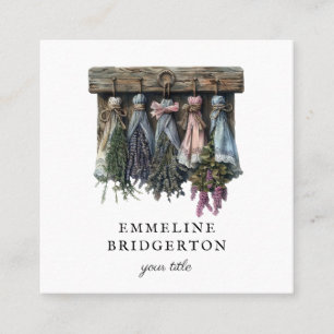 Carte De Visite Carré Fleurs séchées à pendage rustique